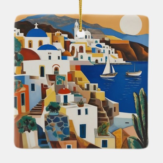 Santorini op Sunset Keramisch Ornament (Achterkant)