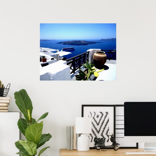 Santorini patio scène poster (Thuiskantoor)