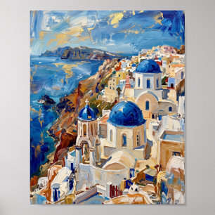 Santorini Poster Luxe Abstracte Olie Schildering