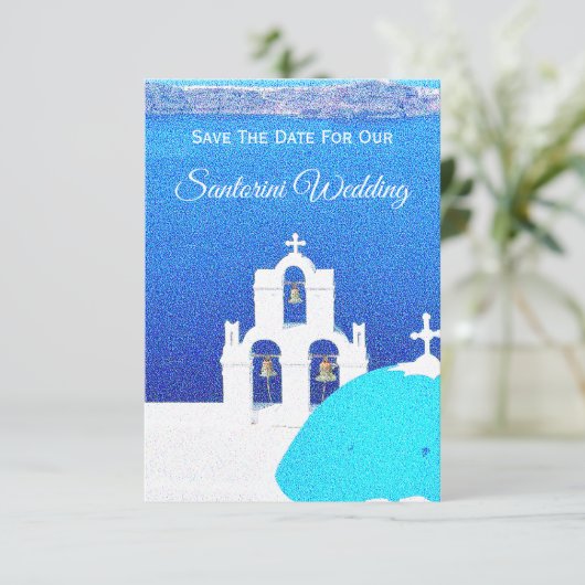 Santorini redt de datum van de bruiloft kaart (Staand voorkant)