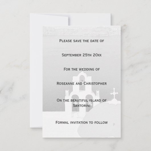 Santorini redt de datum van de bruiloft kaart (Achterkant)