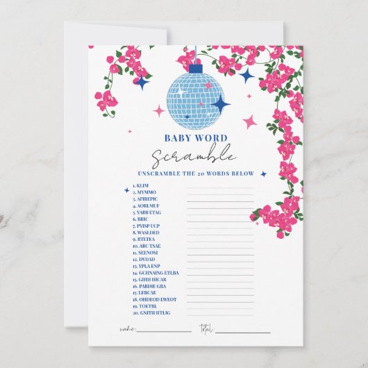 Santorini Roze baby woord scramble shower Game kaa Kaart (Voorkant)