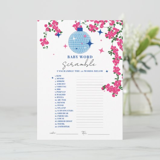 Santorini Roze baby woord scramble shower Game kaa Kaart (Staand voorkant)