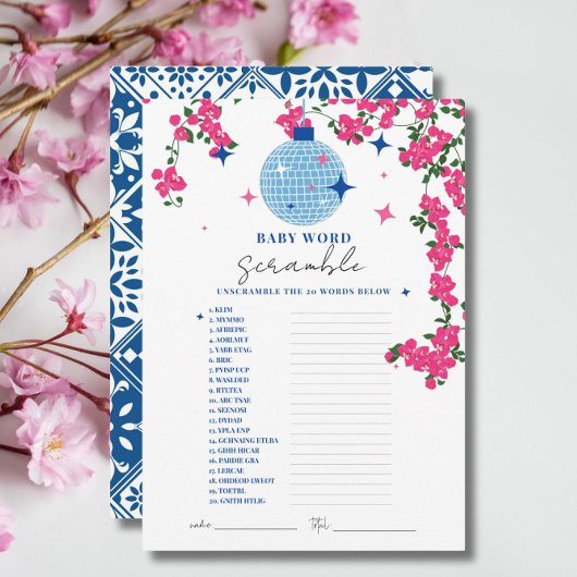 Santorini Roze baby woord scramble shower Game kaa Kaart