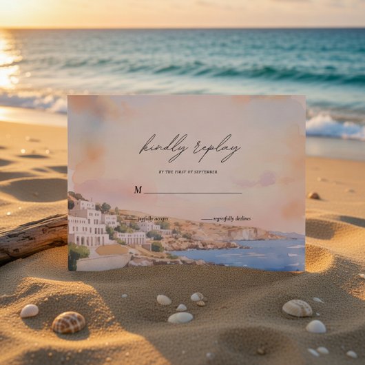 Santorini RSVP Kaart Sjabloon | Mediterraan
