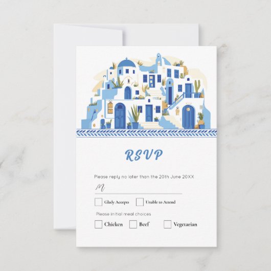 Santorini RSVP kaarten bruiloft Grieks Griekenland (Voorkant)