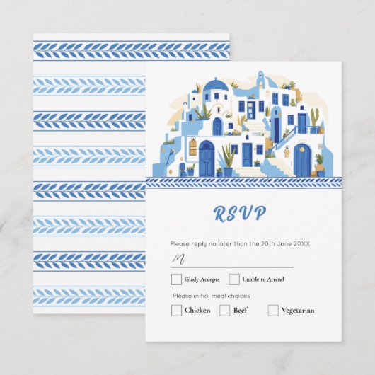 Santorini RSVP Kaarten Trouwdag Grieks Griekenland (Voorkant / Achterkant)