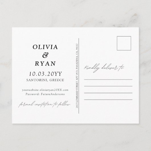 Santorini Save the Date Briefkaart Wedding (Achterkant)