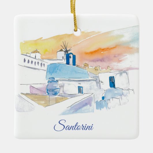 Santorini Scene Ceramic Ornament (Voorkant)