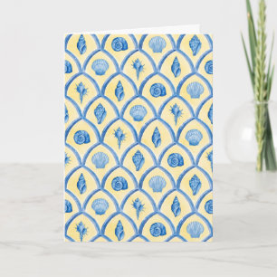 Santorini Schelpen Geel Blauw Aquarel Briefpapier Kaart