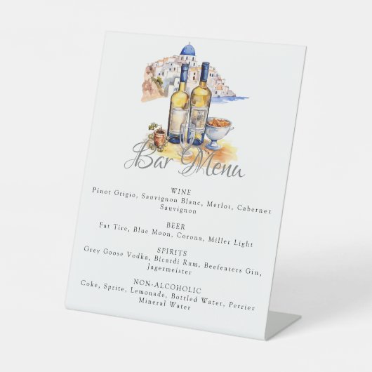 Santorini Skyline Bar Menu Reclamebord Met Voetstuk (Voorkant)