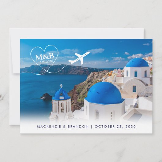 Santorini Skyline Destination Wedding Travel Theme Save The Date (Voorkant)