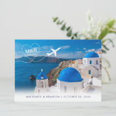 Santorini Skyline Destination Wedding Travel Theme Save The Date (Staand voorkant)