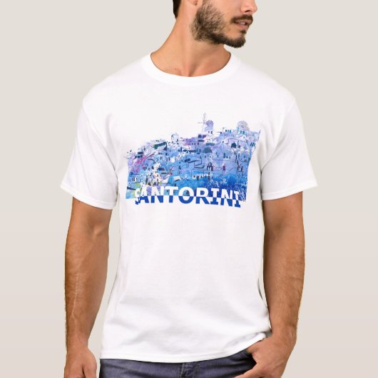 Santorini Skyline in de Schone Gesneden Stijl van T-shirt (Voorkant)