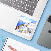 Santorini Sticker (Laptop met iPhone)