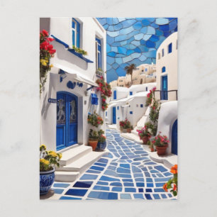 Santorini Street, Griekenland, Grieks dorp Mozaïek Briefkaart
