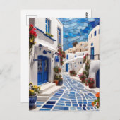 Santorini Street, Griekenland, Grieks dorp Mozaïek Briefkaart (Voorkant / Achterkant)