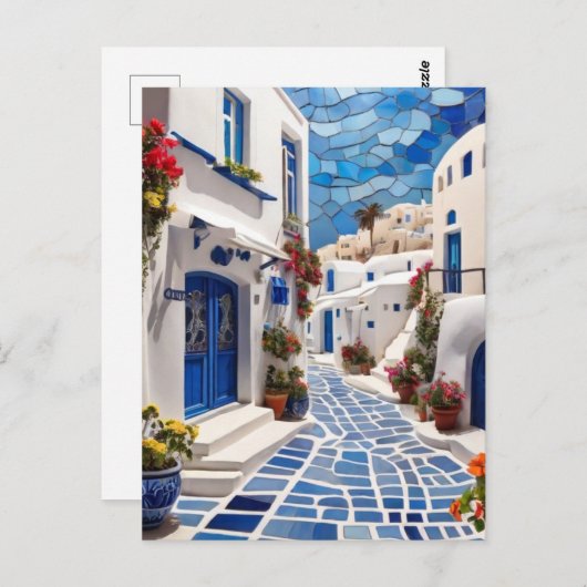 Santorini Street, Griekenland, Grieks dorp Mozaïek Briefkaart (Voorkant / Achterkant)