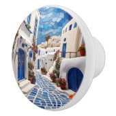 Santorini Street, Griekenland, Grieks dorp Mozaïek Keramische Knop (Rechts)