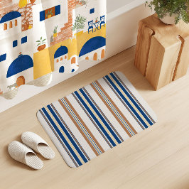 Santorini strepen kobaltblauw geel terracotta badmat