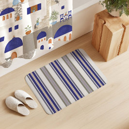 Santorini strepen kobaltblauw grijs terracotta badmat