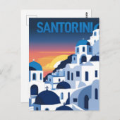 Santorini Sunset Blue Domes Briefkaart (Voorkant / Achterkant)