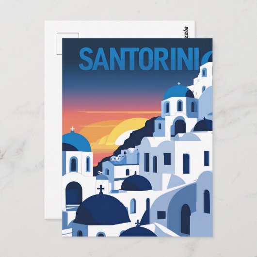 Santorini Sunset Blue Domes Briefkaart (Voorkant / Achterkant)