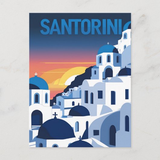 Santorini Sunset Blue Domes Briefkaart (Voorkant)