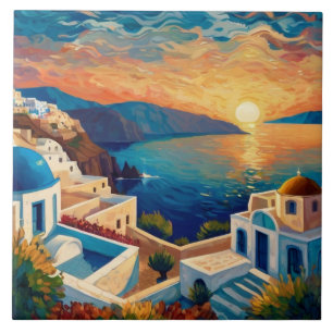 Santorini Sunset - Griekenland - Grieks eiland dor Tegeltje
