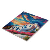 Santorini Sunset, Griekenland - Hot Pink Flowers G Tegeltje (Zijkant)