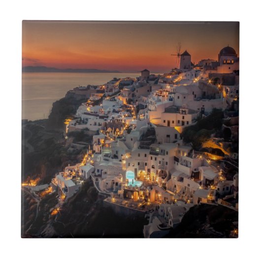 Santorini Sunset, Griekenland Tegeltje (Voorkant)