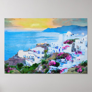 Santorini Sunset Uitzichten uit Oia Poster