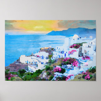 Santorini Sunset Uitzichten uit Oia Poster