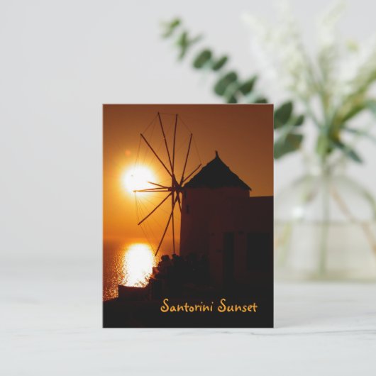Santorini Sunset with text - Windmill in Oia - Briefkaart (Staand voorkant)