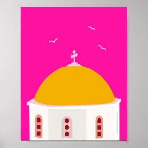 Santorini Travel Griekenland Hot roze en geel Poster