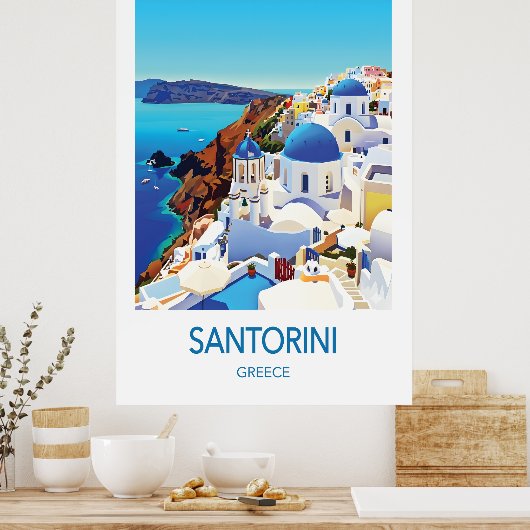 Santorini Travel Poster Greece Art (Keuken)