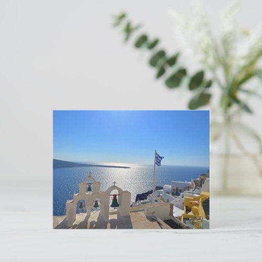 Santorini Triple Bell Tower Greece Fotografie Briefkaart (Staand voorkant)