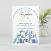 Santorini Verjaardagsfeest Grieks Griekenland Blau Kaart (Staand voorkant)