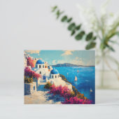 Santorini Vibrant Flowers Digitale olieverfschilde Briefkaart (Staand voorkant)