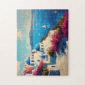 Santorini Vibrant Flowers Digitale olieverfschilde Legpuzzel (Verticaal)