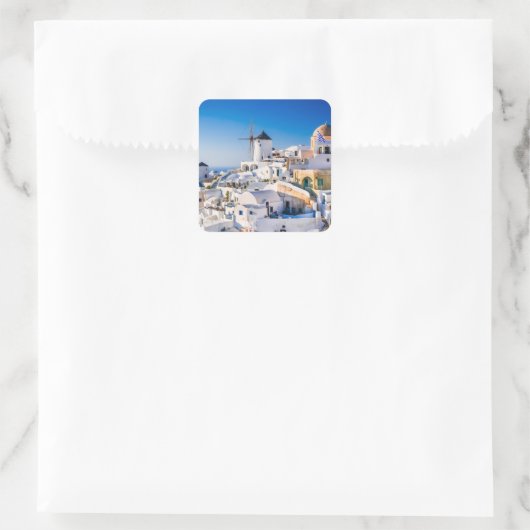 Santorini Vierkante Sticker (Tas)