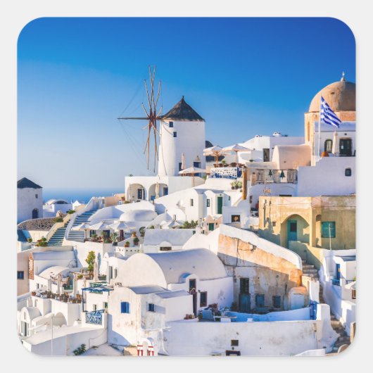 Santorini Vierkante Sticker (Voorkant)