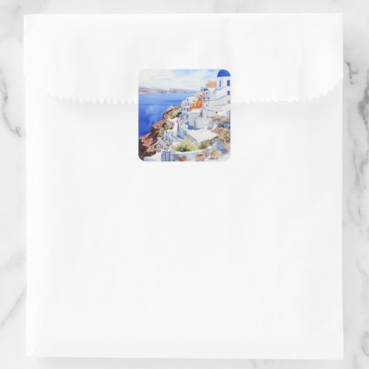 Santorini Vierkante Sticker (Tas)