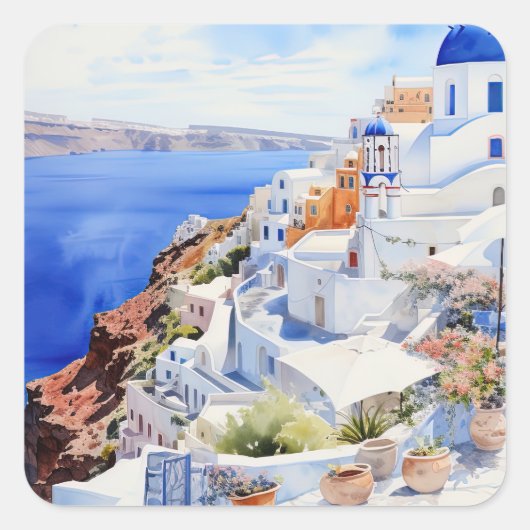 Santorini Vierkante Sticker (Voorkant)