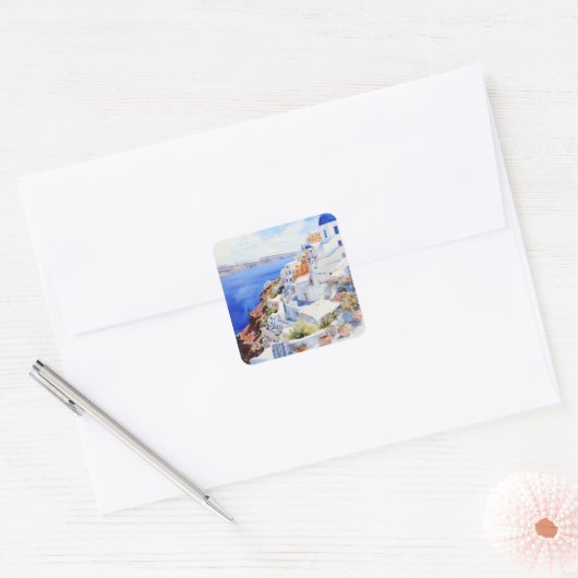 Santorini Vierkante Sticker (Envelop)