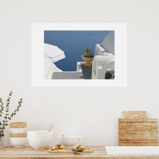 Santorini villa uitzicht poster (Keuken)