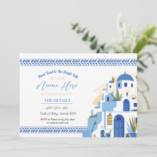 Santorini Vrijgezellenfeest Reisschema blauw Programmakaart (Staand voorkant)