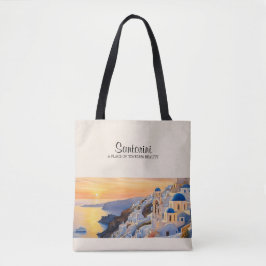 Santorini Watercolor Schoudertas Tote Bag
