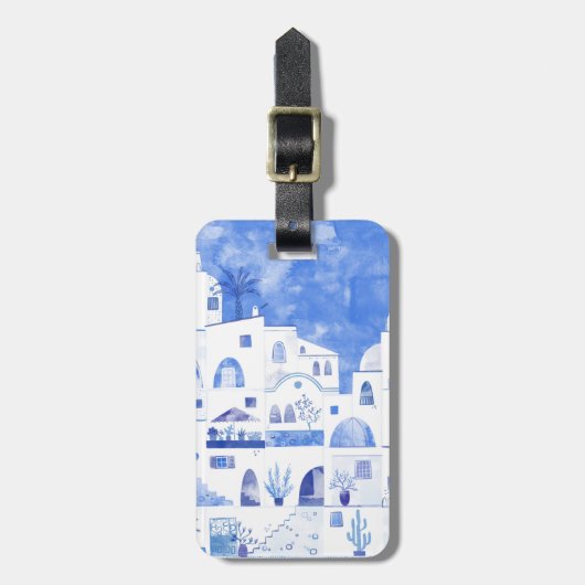 Santorini Waterverf Art Bagagelabel (Voorkant verticaal)