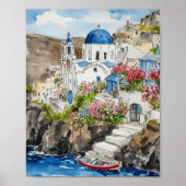 Santorini Waterverf Art Print (Voorkant)